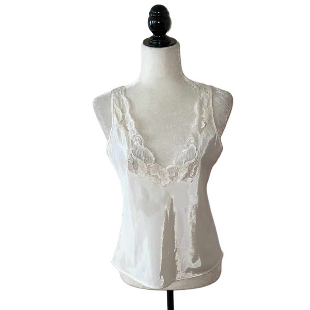 Off White Satin Lace Trim Sleep Top